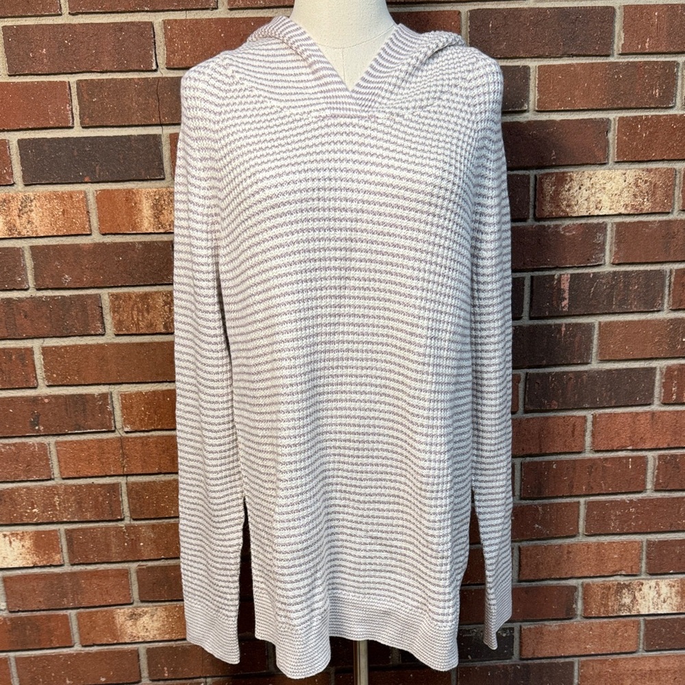 J. Jill Hooded Split Neck Lavender & Ivory Striped Sweater Size M Tall